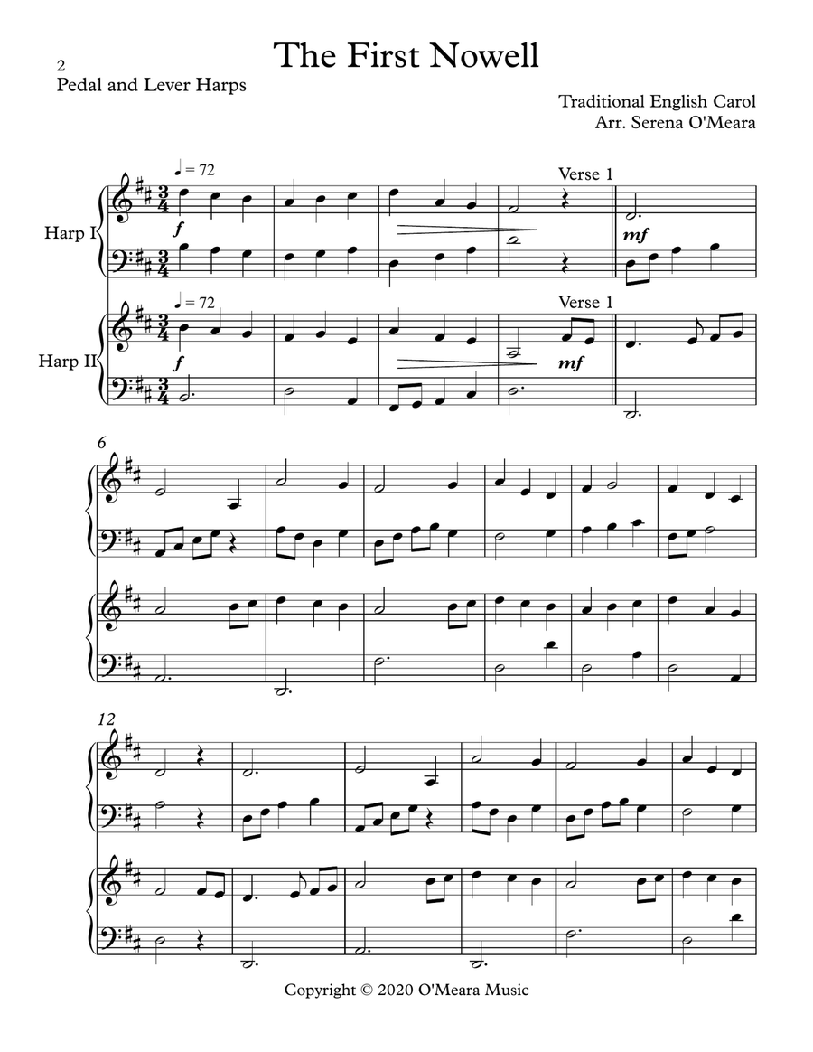 The First Nowell, Harp Duet Celtic Harp scores gallery preview page 2