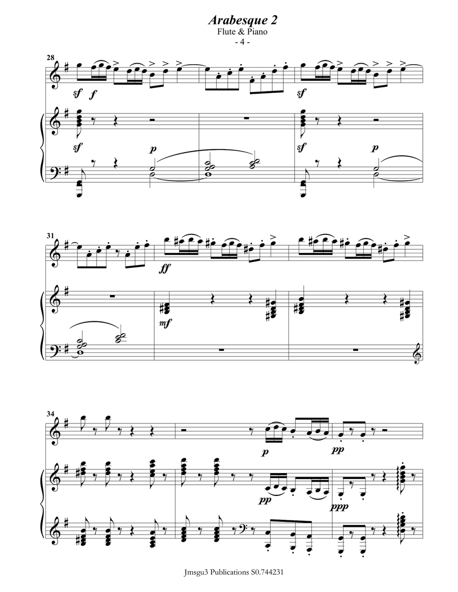 Debussy: Arabesque 2 for Flute & Piano Flute Solo scores gallery preview page 4