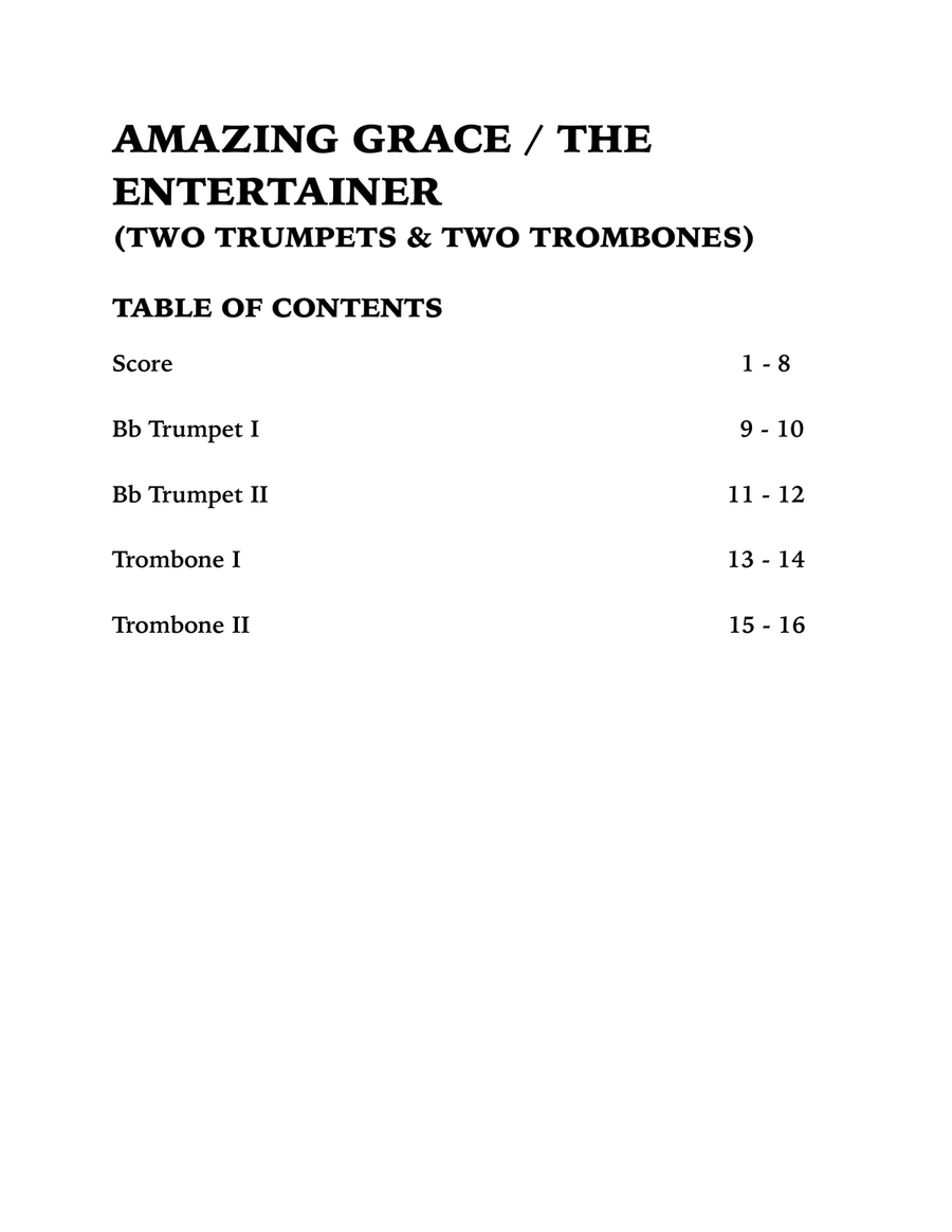 Amazing Grace / The Entertainer (Brass Quartet for Two Trumpets and Two Trombones) Brass Quartet scores gallery preview page 4