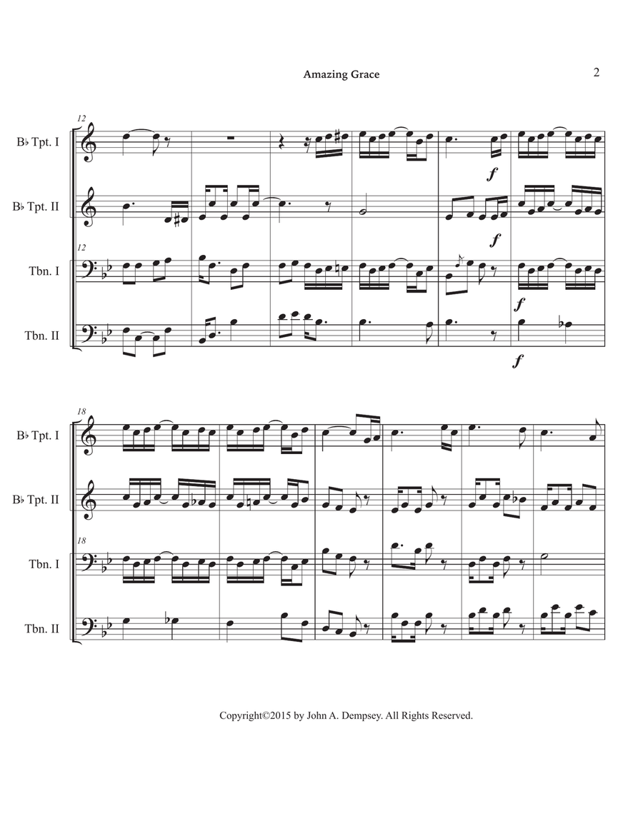 Amazing Grace / The Entertainer (Brass Quartet for Two Trumpets and Two Trombones) Brass Quartet scores gallery preview page 6