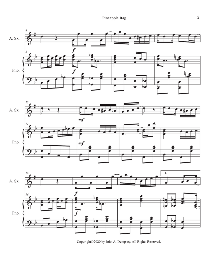 Pineapple Rag (Alto Sax and Piano) Alto Saxophone scores gallery preview page 6