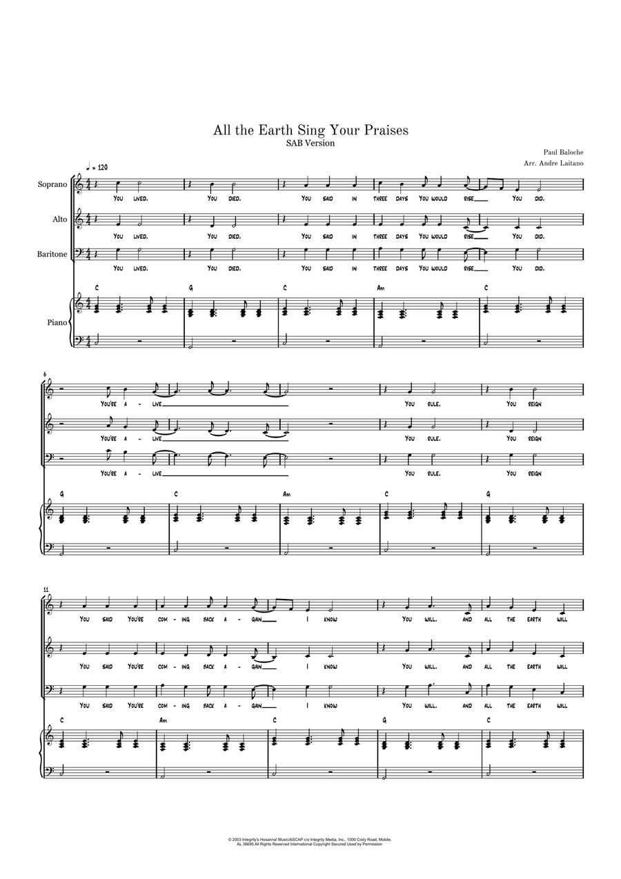 All The Earth Will Sing Your Praises 3-Part scores gallery preview page 2