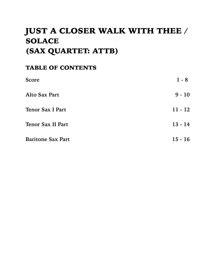 Just a Closer Walk with Thee / Solace (Sax Quartet: ATTB) Saxophone Quartet scores gallery preview page 4