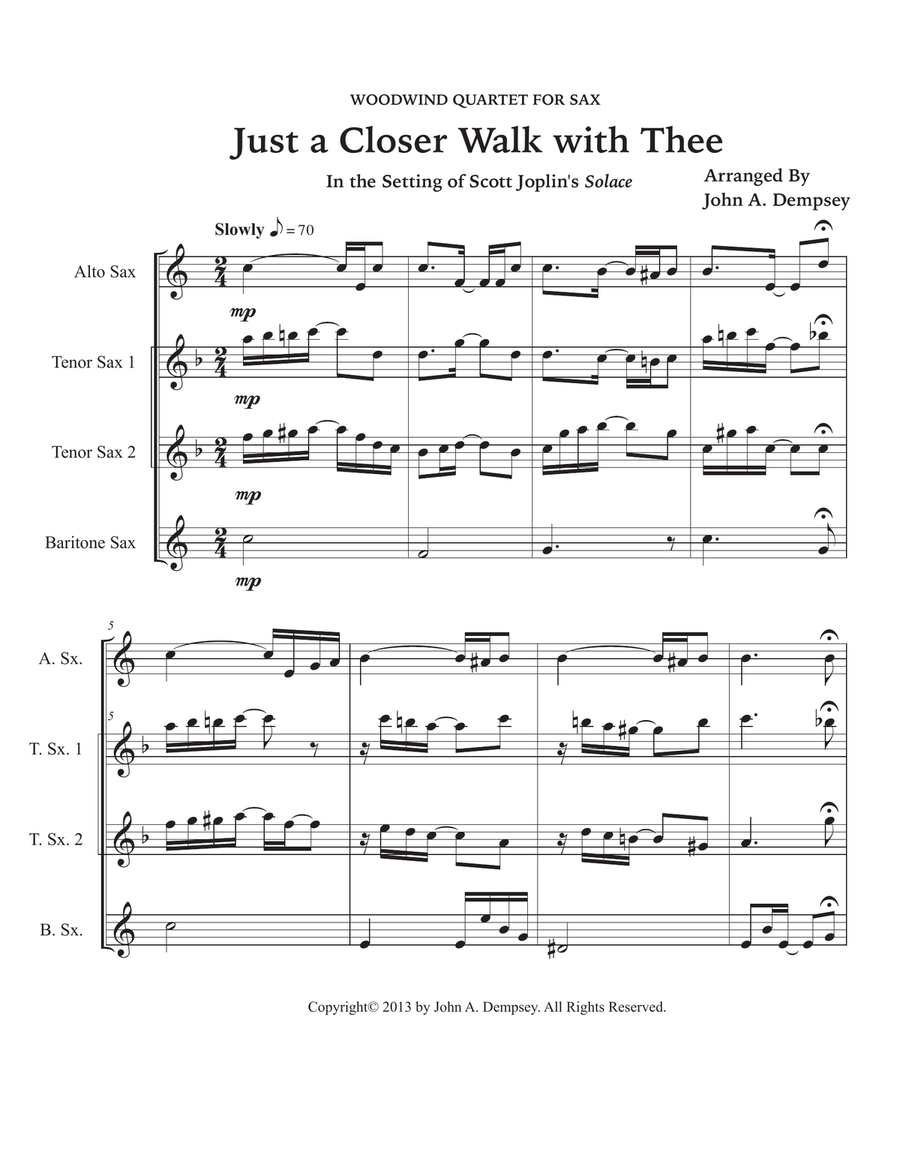 Just a Closer Walk with Thee / Solace (Sax Quartet: ATTB) Saxophone Quartet scores gallery preview page 5