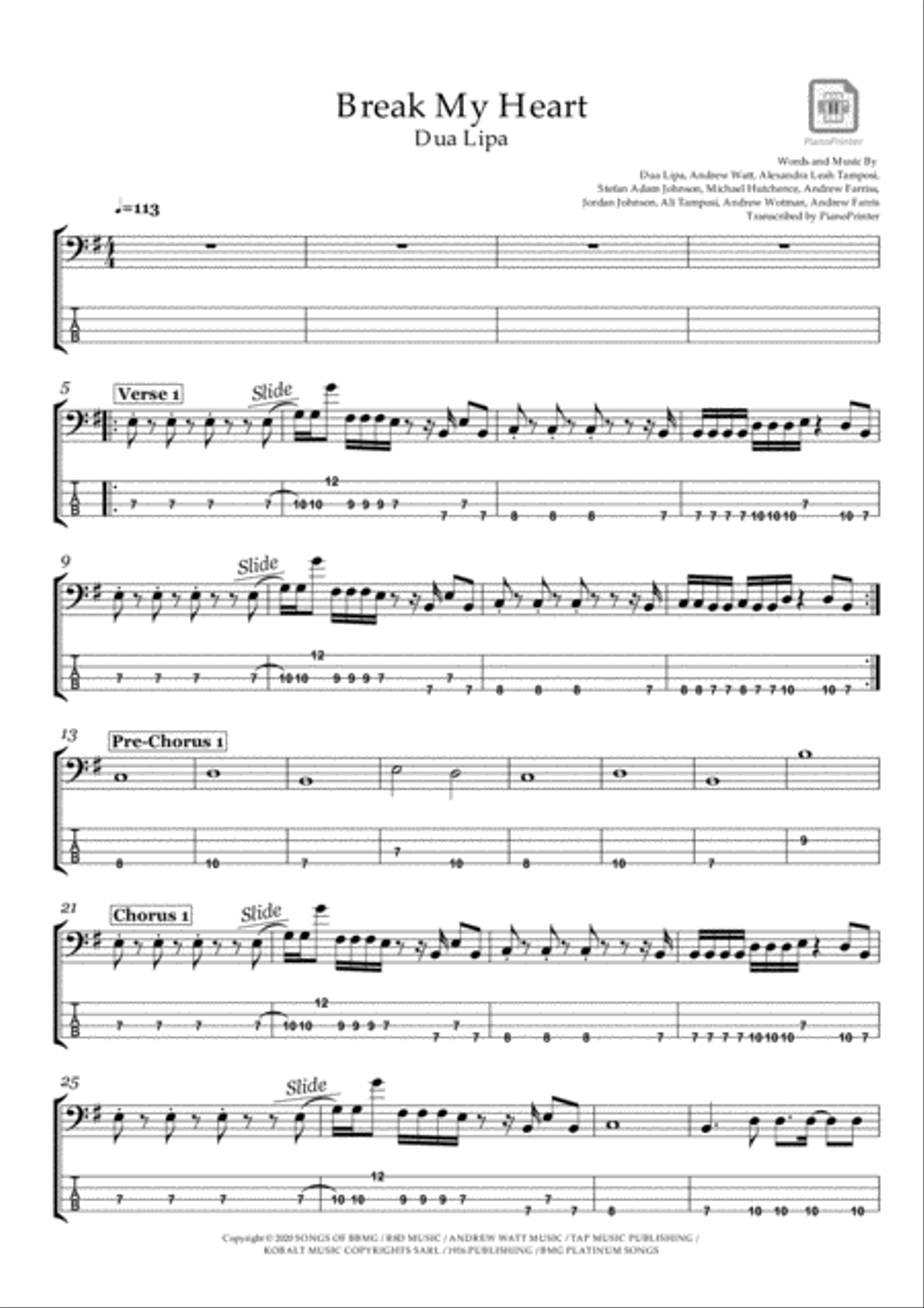Break My Heart Electric Guitar scores gallery preview page 1