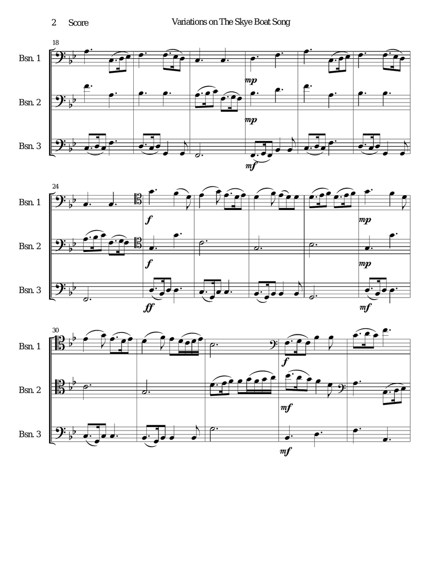Variations on The Skye Boat Song (Speed bonnie boat) for bassoon trio Woodwind Trio scores gallery preview page 2