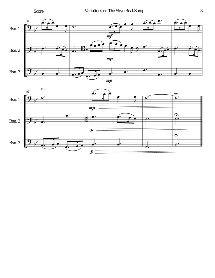 Variations on The Skye Boat Song (Speed bonnie boat) for bassoon trio Woodwind Trio scores gallery preview page 3