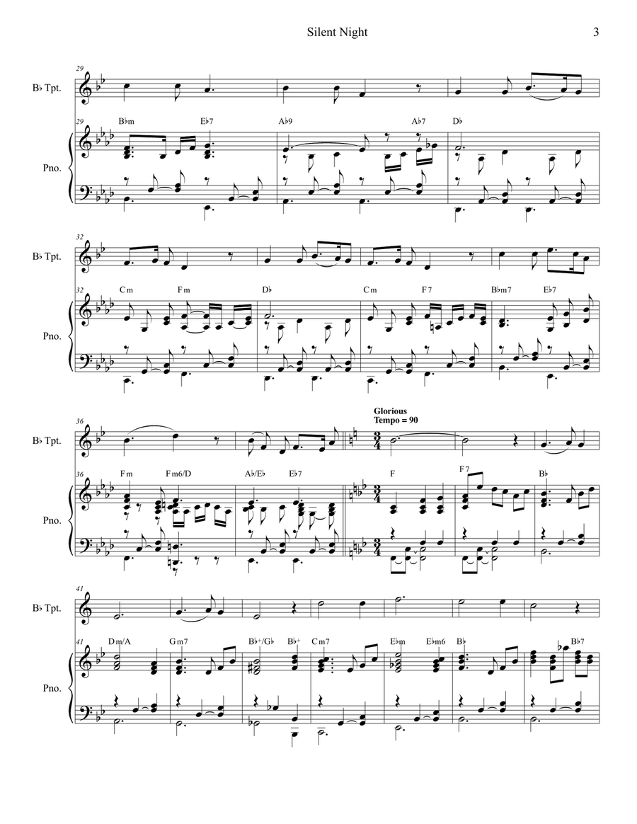 Silent Night (Bb-Trumpet solo and Piano) Trumpet Solo scores gallery preview page 3