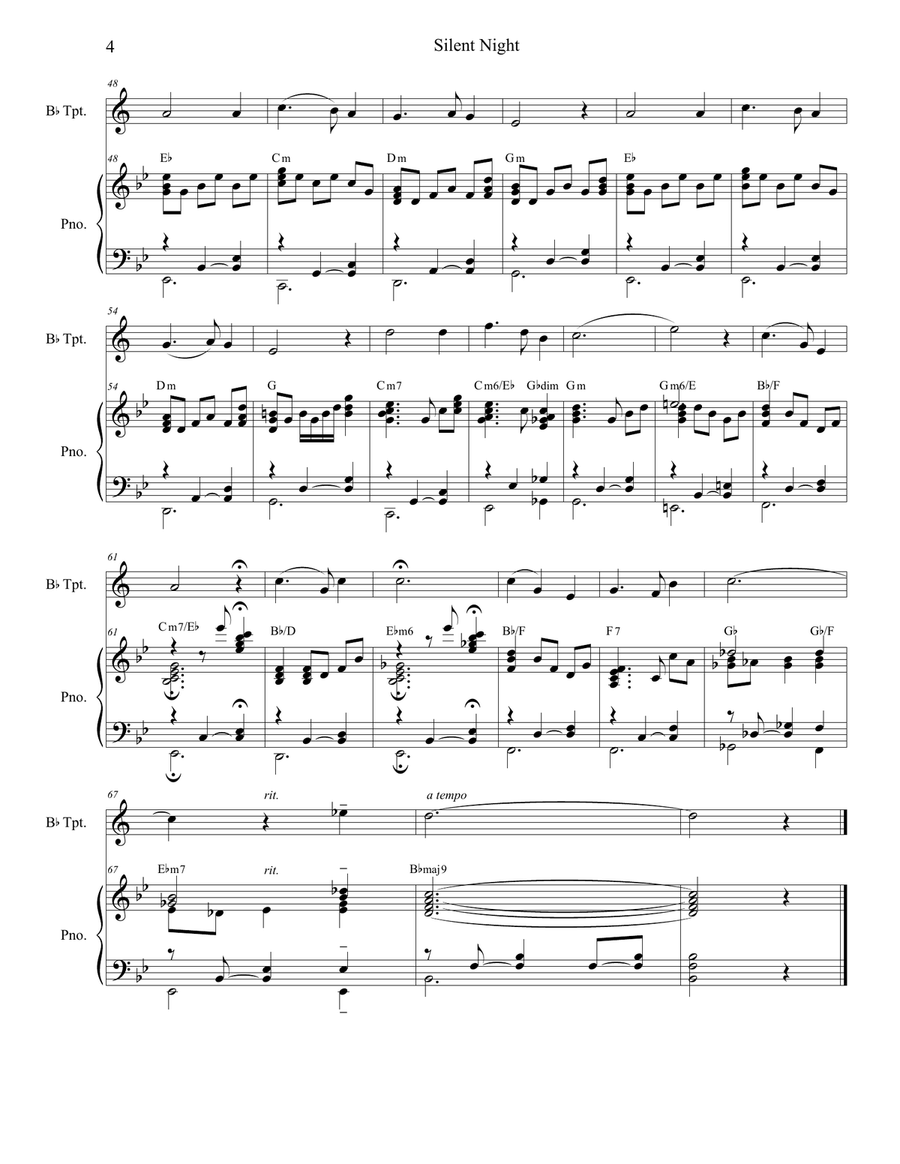 Silent Night (Bb-Trumpet solo and Piano) Trumpet Solo scores gallery preview page 4