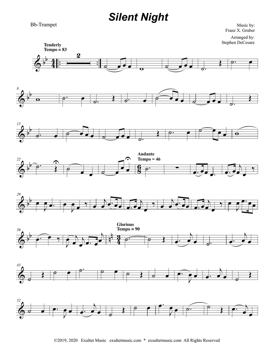 Silent Night (Bb-Trumpet solo and Piano) Trumpet Solo scores gallery preview page 5