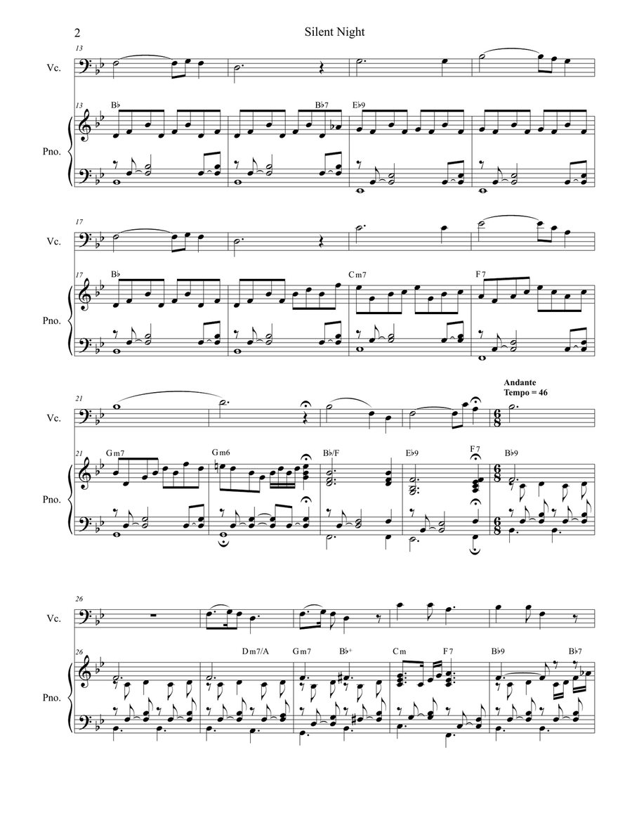 Silent Night (Cello solo and Piano) Piano scores gallery preview page 2