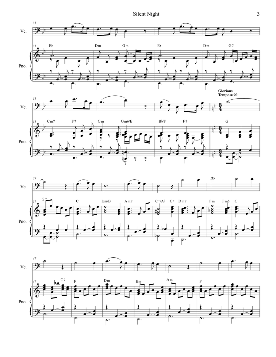 Silent Night (Cello solo and Piano) Piano scores gallery preview page 3