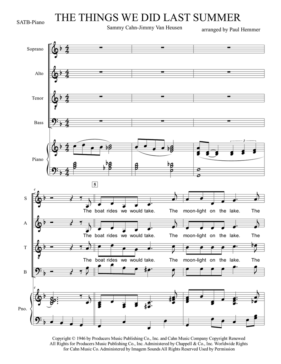 The Things We Did Last Summer 4-Part scores gallery preview page 1