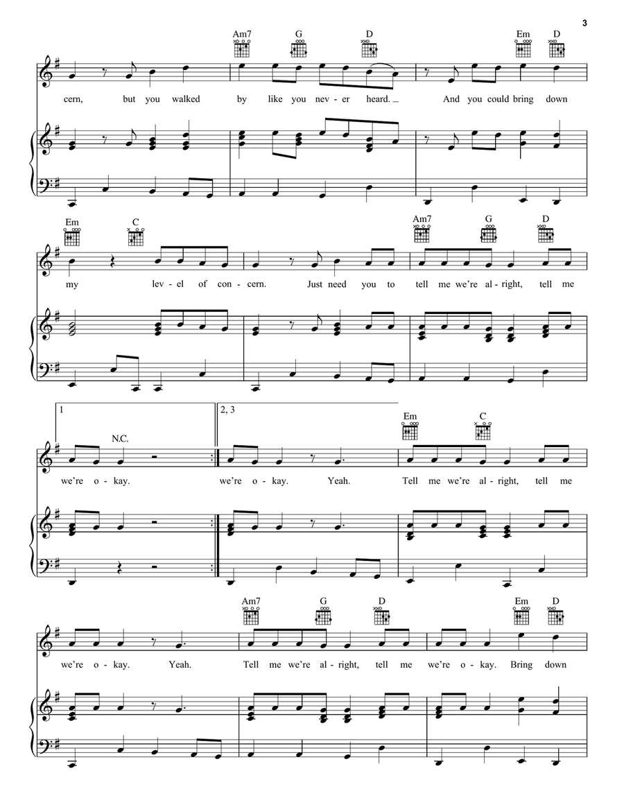 Level Of Concern Level Of Concern Piano, Vocal, Guitar scores gallery preview page 3