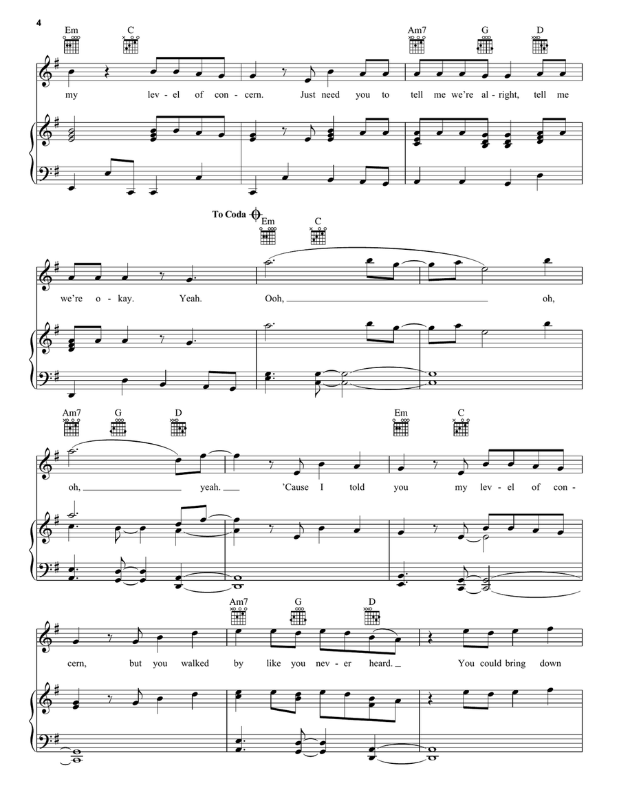 Level Of Concern Level Of Concern Piano, Vocal, Guitar scores gallery preview page 4