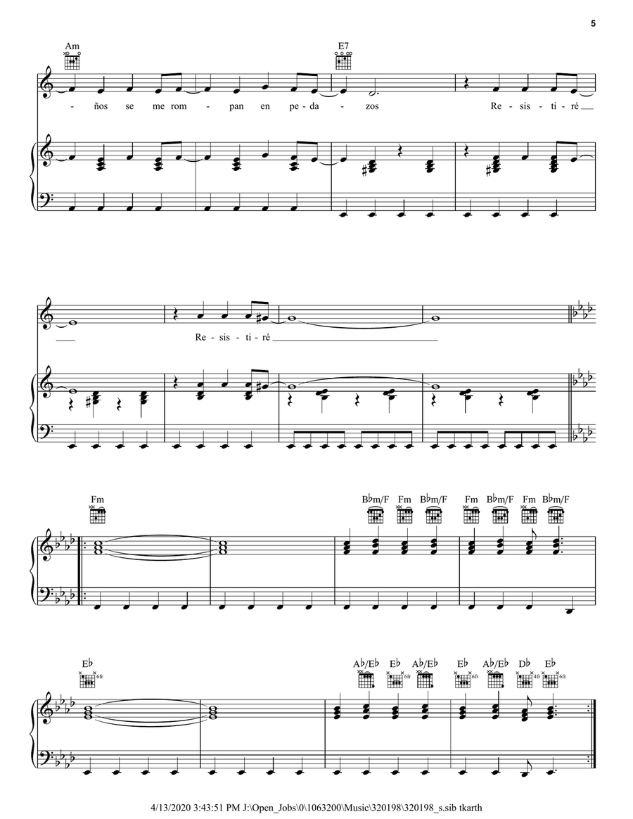 Resistiré Resistiré Piano, Vocal, Guitar scores gallery preview page 5