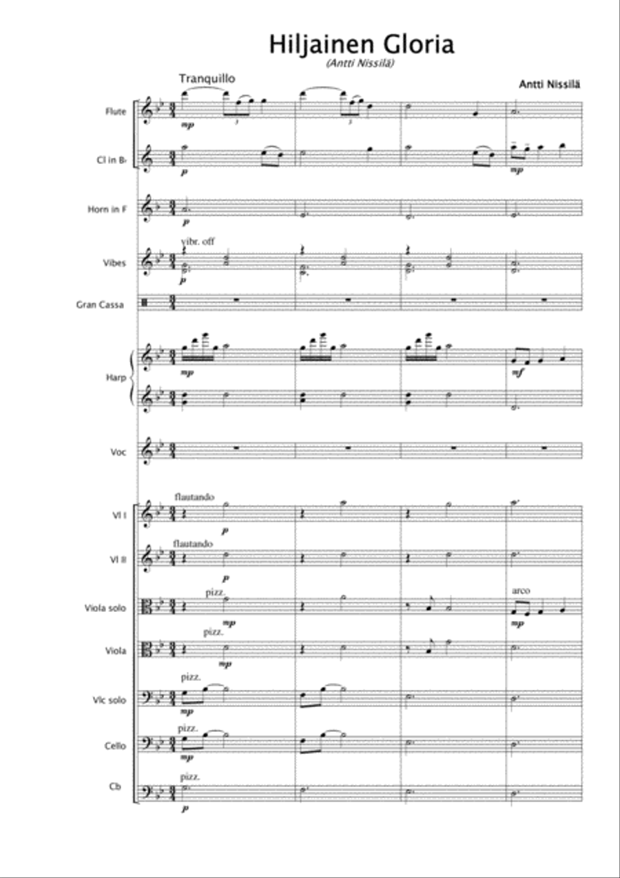 Hiljainen Gloria (version with orchestra) Chamber Orchestra scores gallery preview page 1