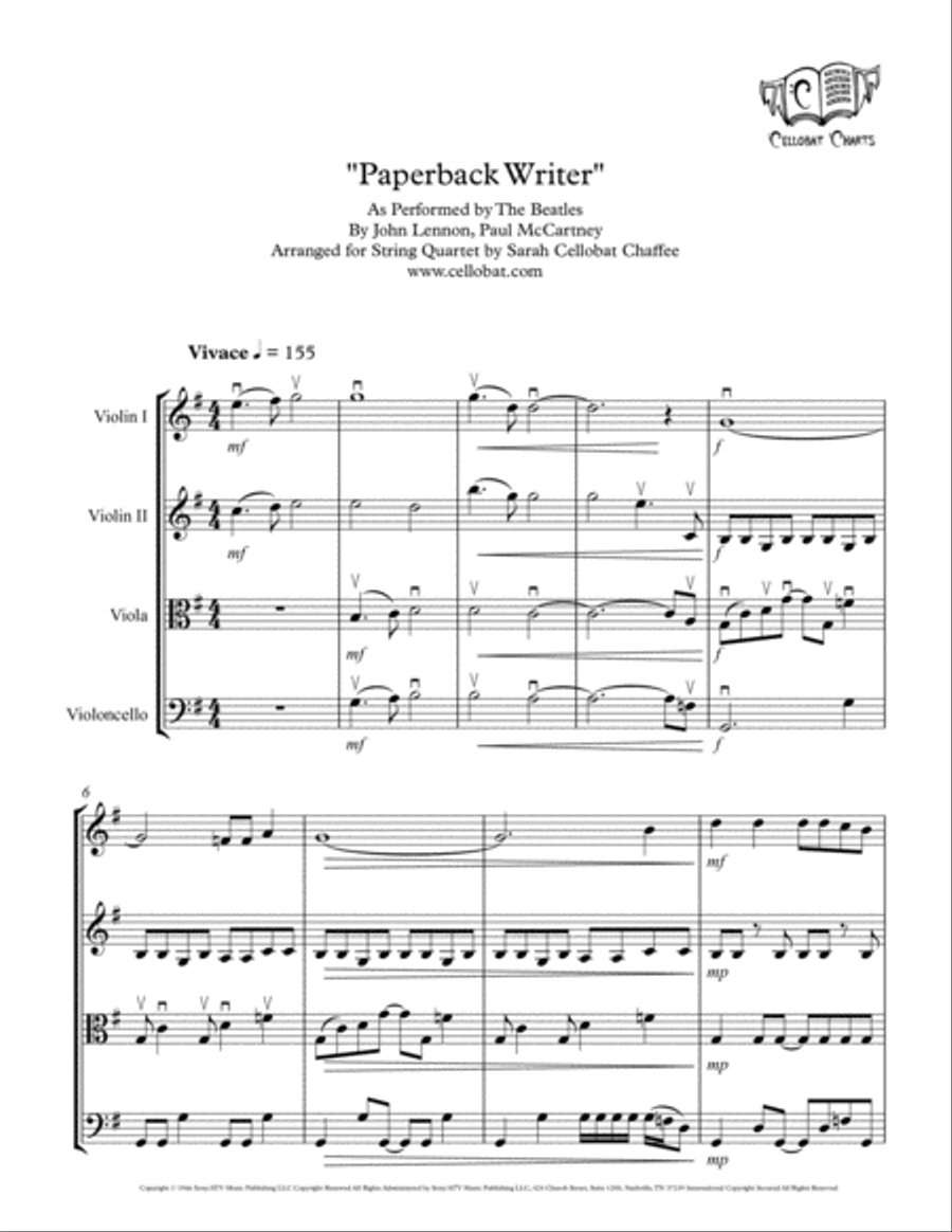 Paperback Writer String Quartet scores gallery preview page 1