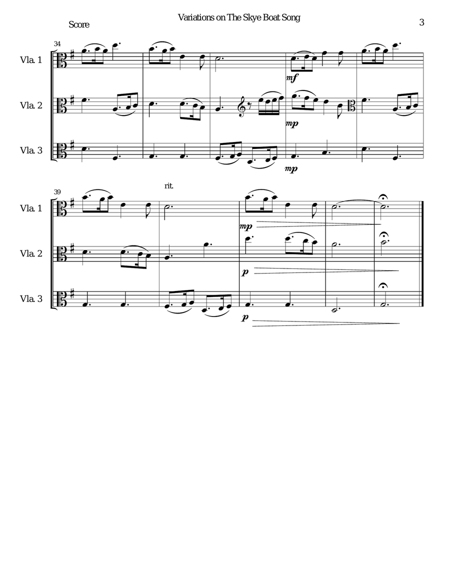 Variations on The Skye Boat Song (Speed bonnie boat) for viola trio String Trio scores gallery preview page 3