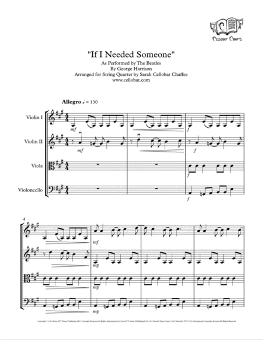 If I Needed Someone String Quartet scores gallery preview page 1