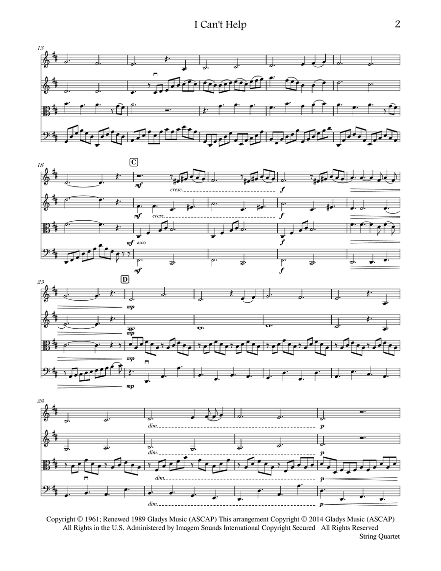 Can't Help Falling In Love String Quartet scores gallery preview page 2