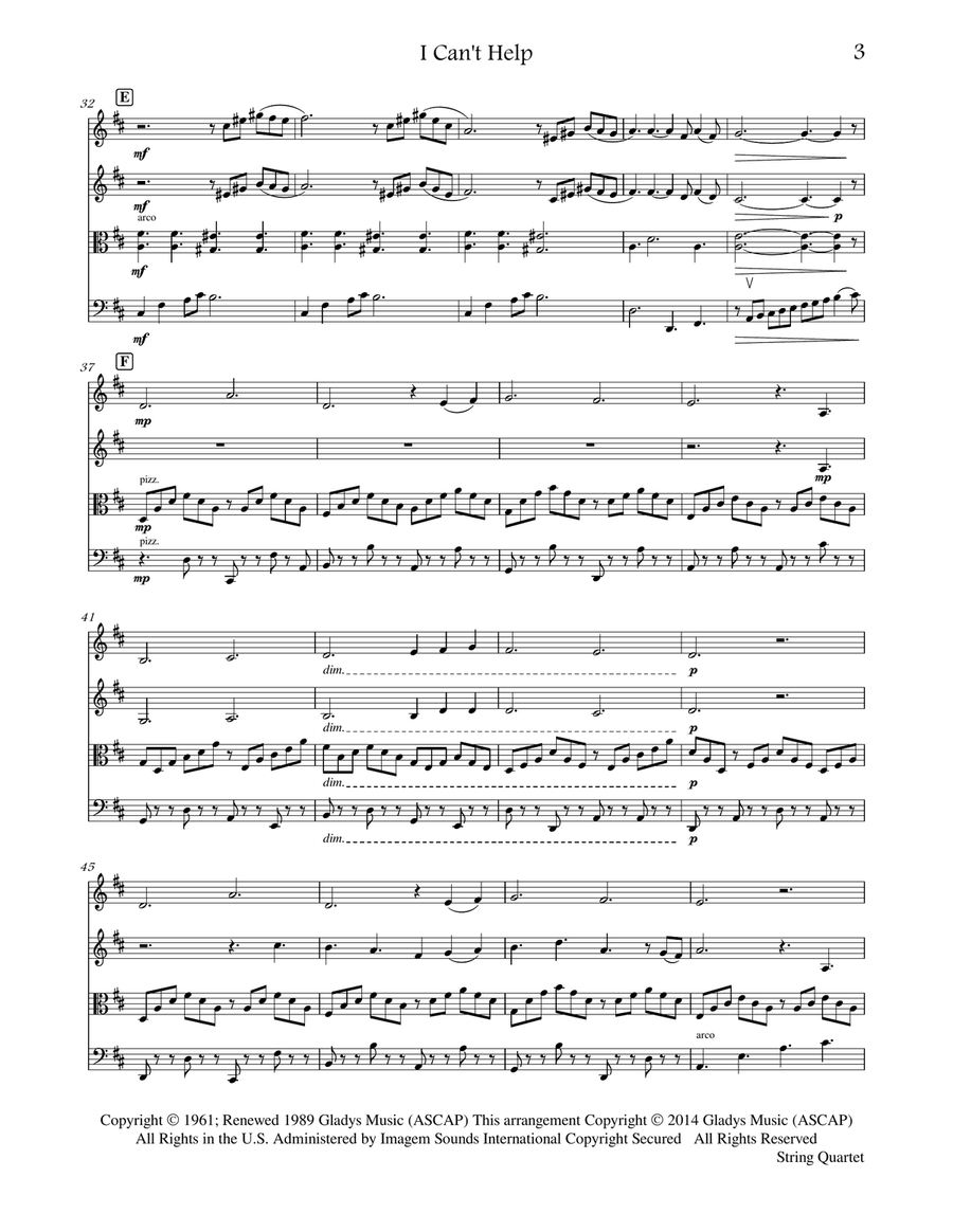 Can't Help Falling In Love String Quartet scores gallery preview page 3