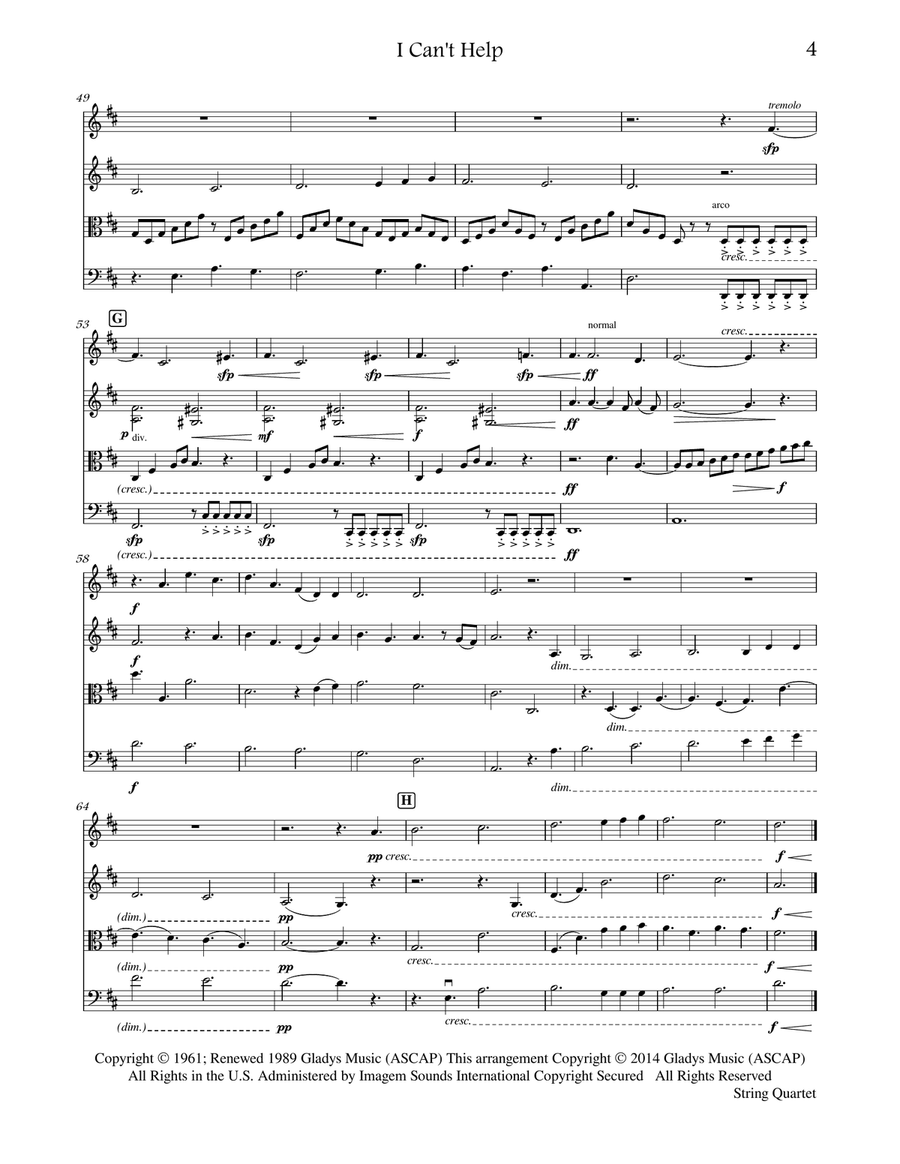 Can't Help Falling In Love String Quartet scores gallery preview page 4