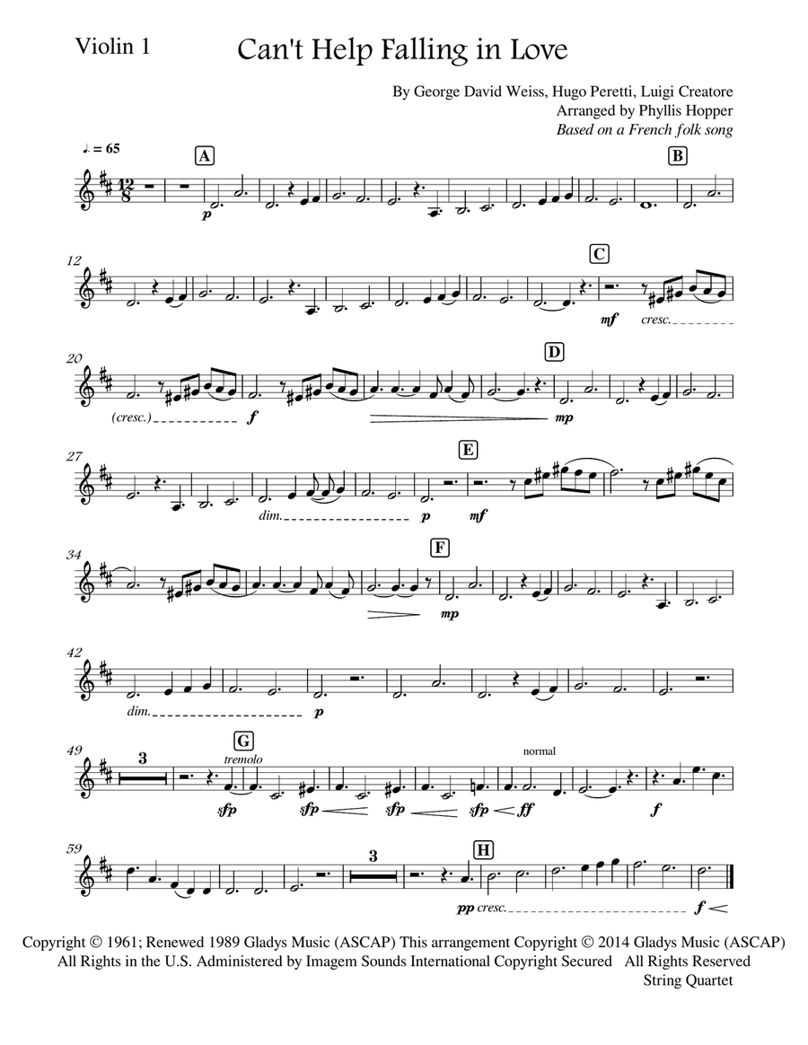Can't Help Falling In Love String Quartet scores gallery preview page 5
