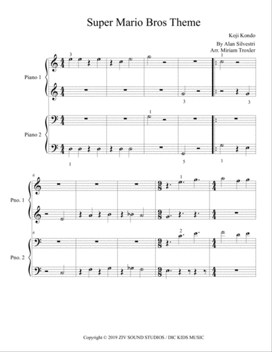 Super Mario Bros. Main Theme Easy Piano scores gallery preview page 1