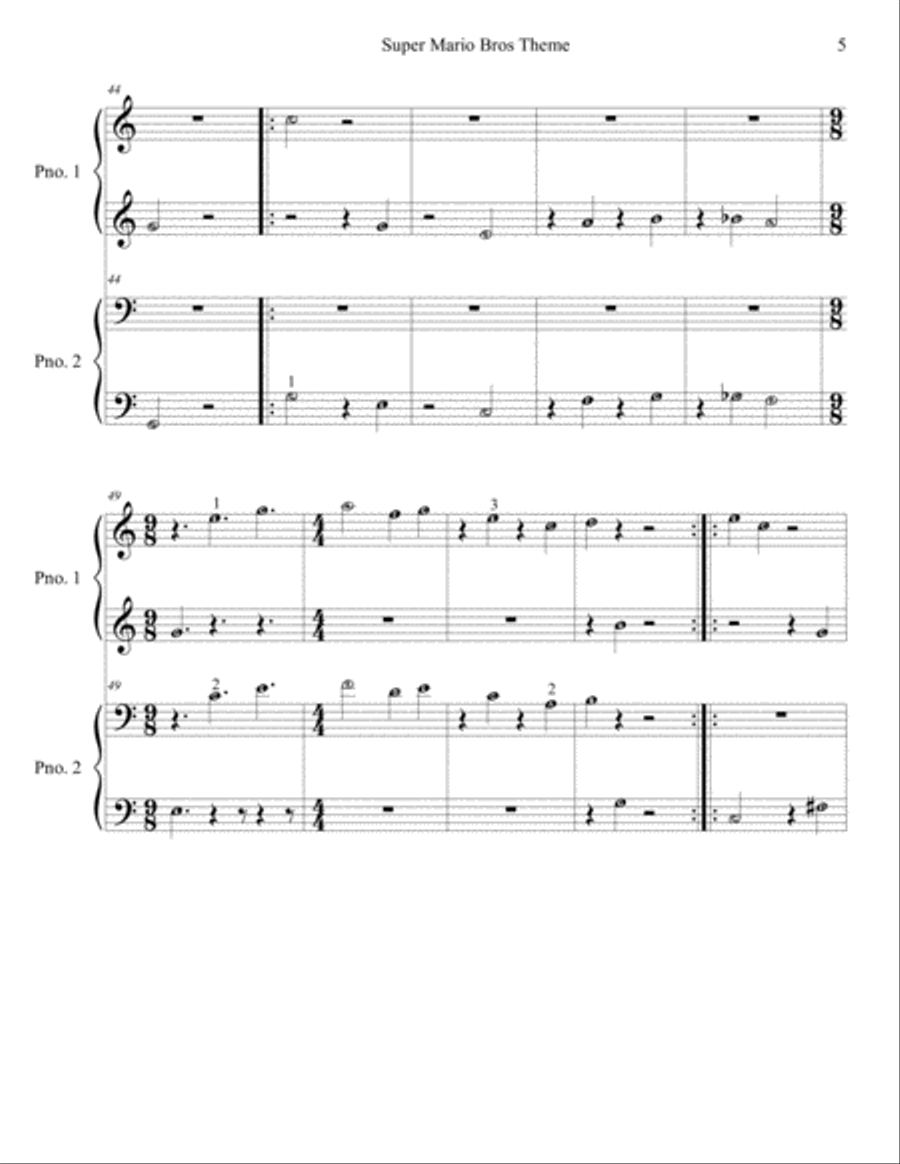 Super Mario Bros. Main Theme Easy Piano scores gallery preview page 5