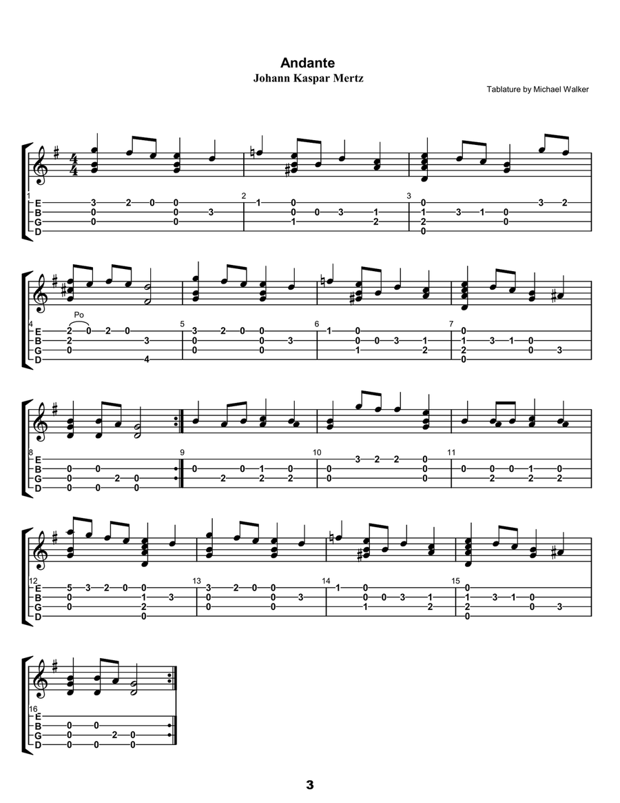 Selected Pieces by Johann Kaspar Mertz for Baritone Ukulele Baritone Ukulele scores gallery preview page 5
