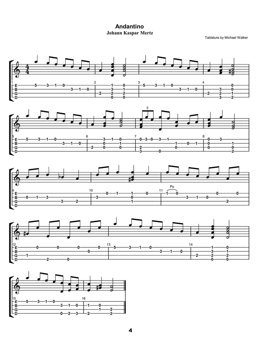 Selected Pieces by Johann Kaspar Mertz for Baritone Ukulele Baritone Ukulele scores gallery preview page 6