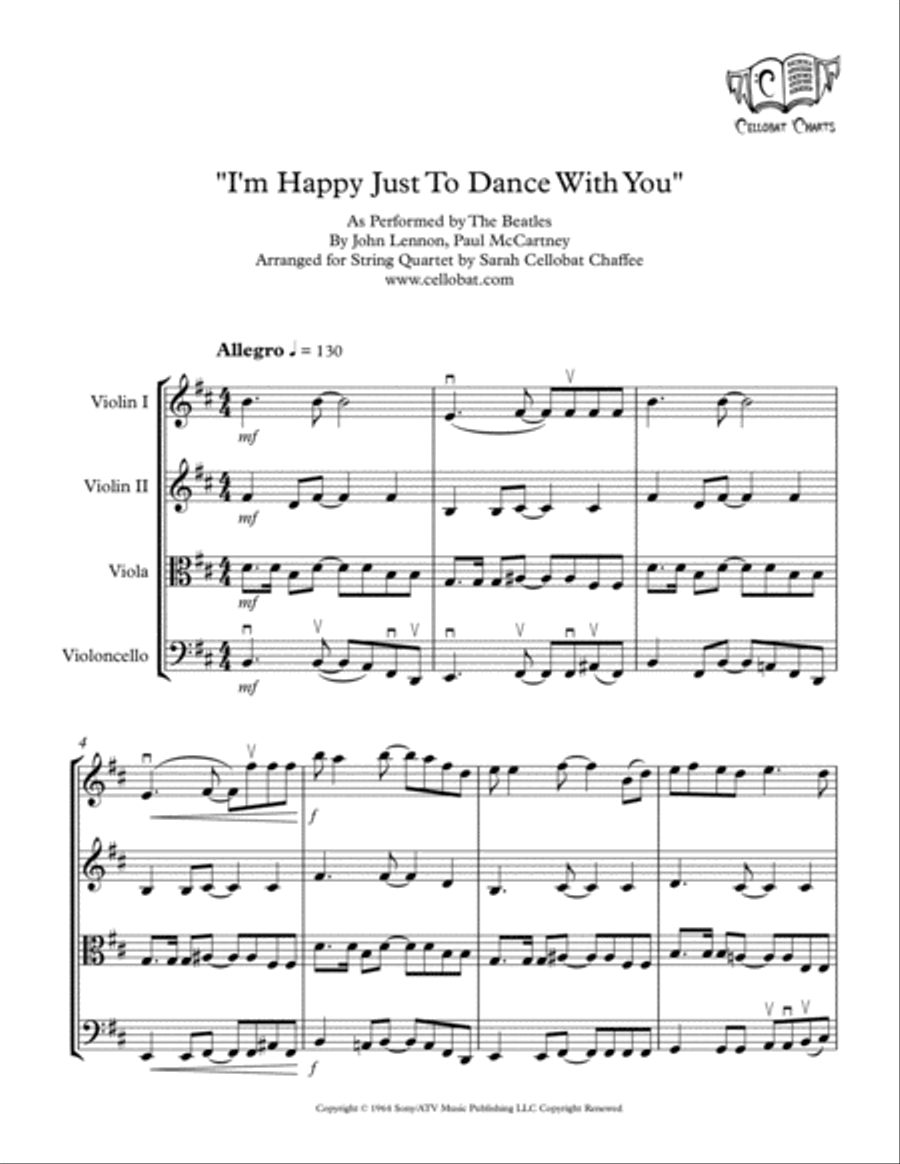 I'm Happy Just To Dance With You String Quartet scores gallery preview page 1