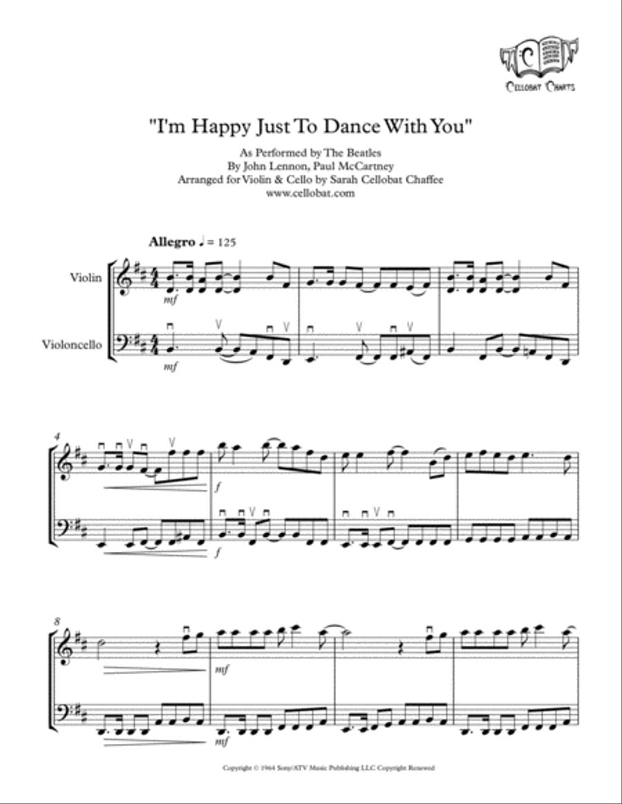 I'm Happy Just To Dance With You String Duet scores gallery preview page 1
