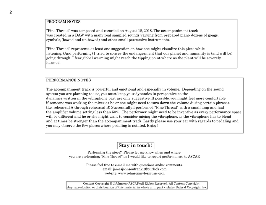 Fine Thread for Solo Vibraphone and accompaniment Small Ensemble scores gallery preview page 2