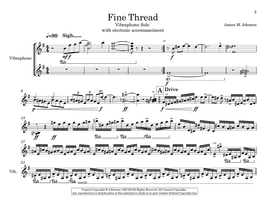 Fine Thread for Solo Vibraphone and accompaniment Small Ensemble scores gallery preview page 3