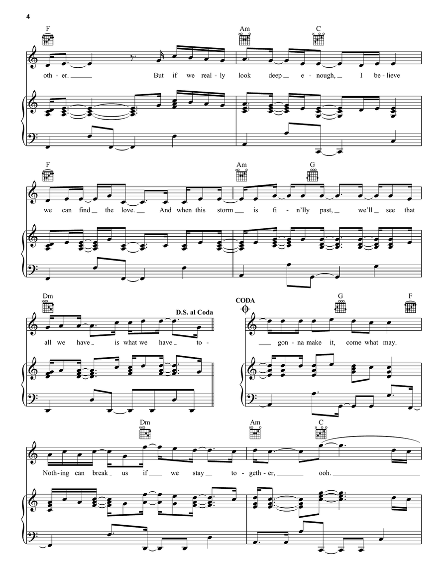 Together (We'll Get Through This) (feat. Brad Paisley, Tasha Cobbs Leonard & Lauren Alaina) Piano, Vocal, Guitar scores gallery preview page 4