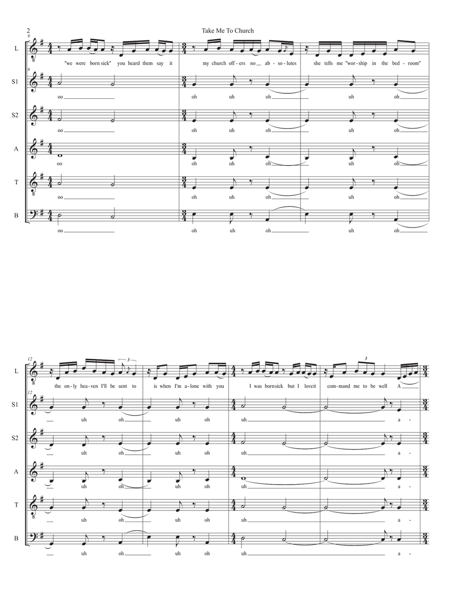 Take Me To Church Take Me To Church 4-Part scores gallery preview page 2