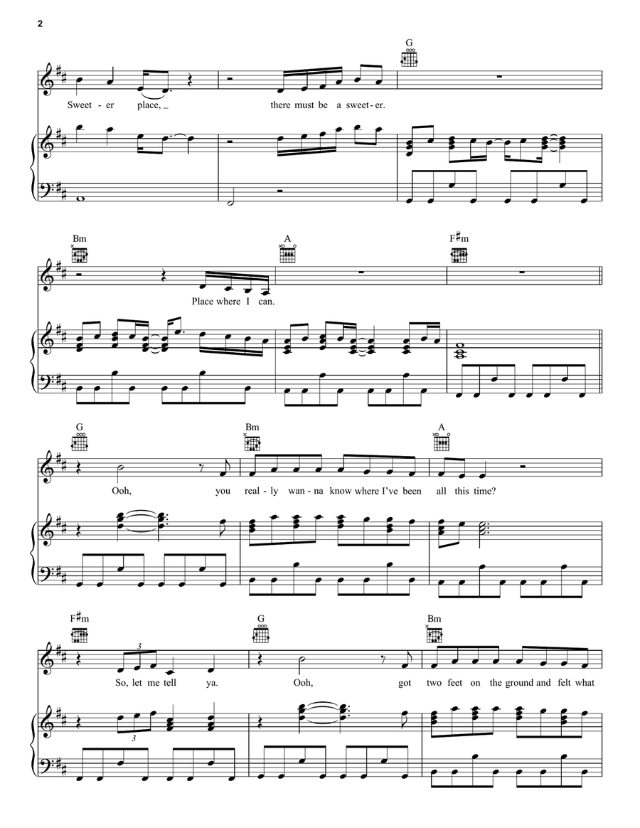 A Sweeter Place (feat. Kid Cudi) Piano, Vocal, Guitar scores gallery preview page 2