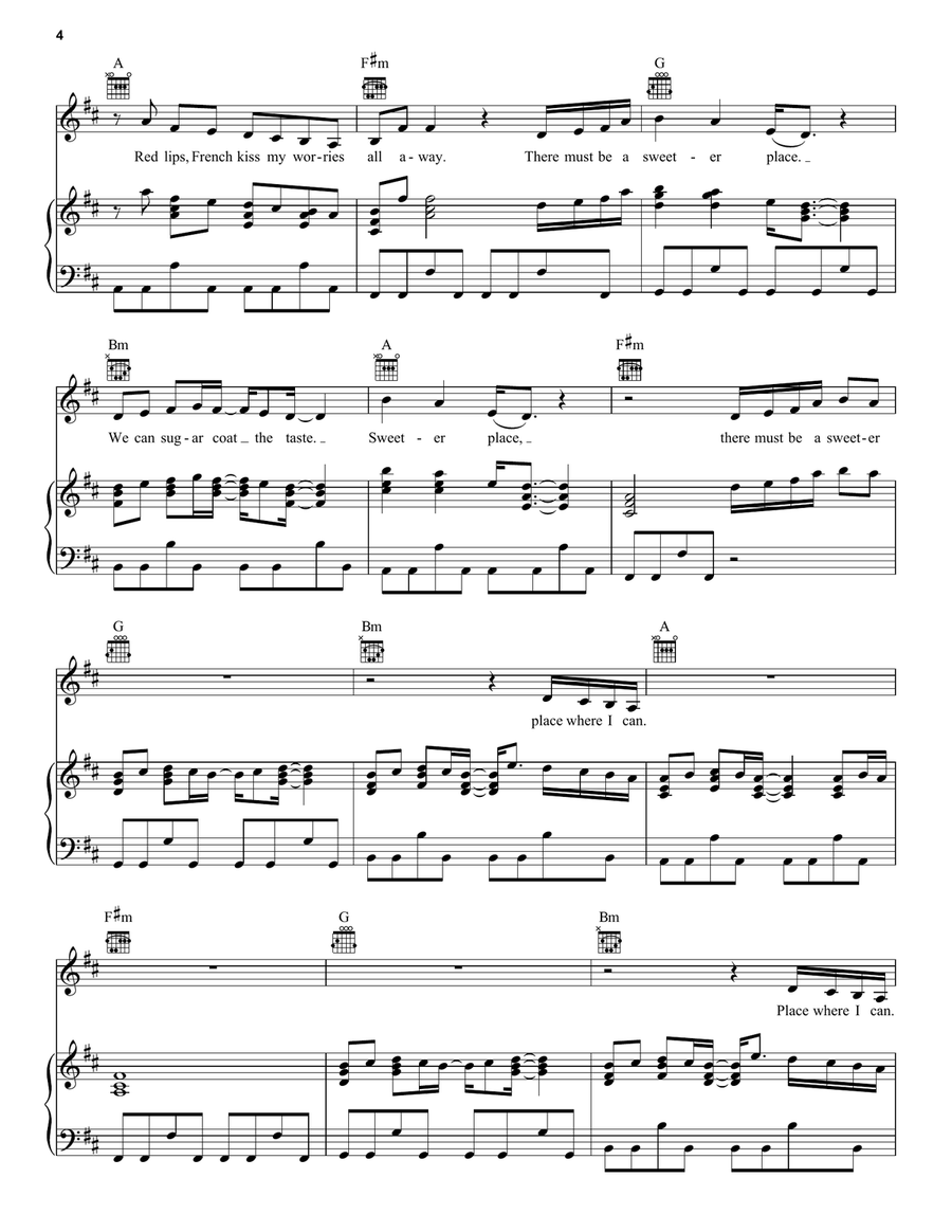 A Sweeter Place (feat. Kid Cudi) Piano, Vocal, Guitar scores gallery preview page 4