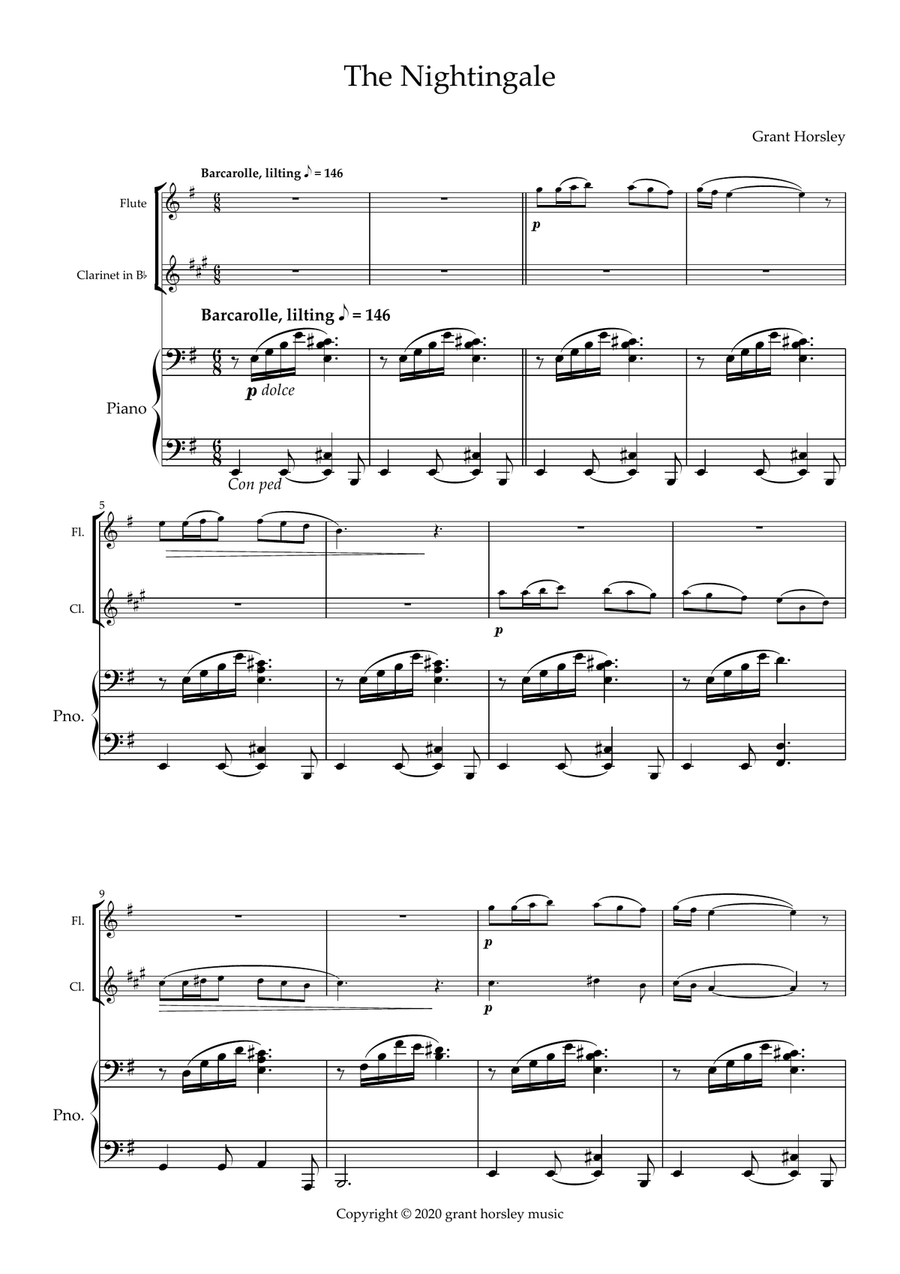 The Nightingale. Flute and Clarinet Duet with Piano- Early Intermediate Woodwind Duet scores gallery preview page 2