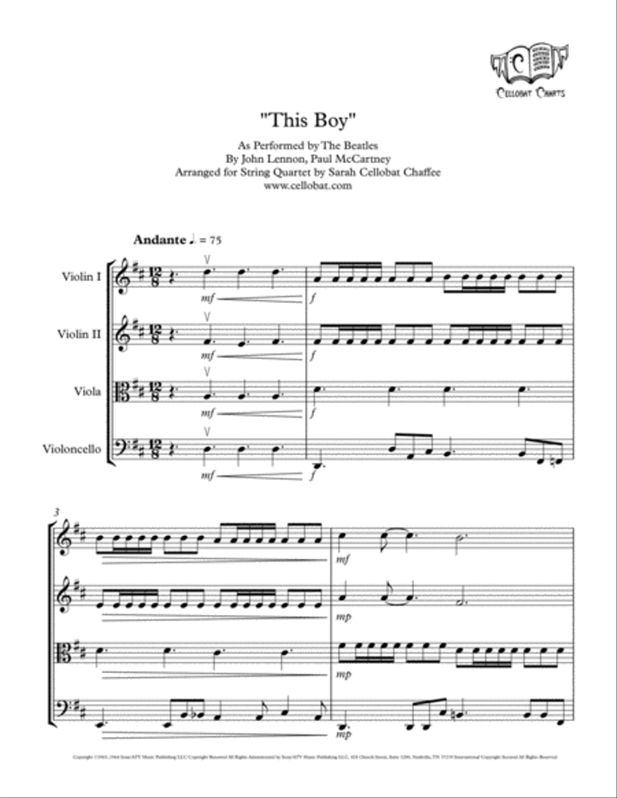 This Boy (ringo's Theme) String Quartet scores gallery preview page 1
