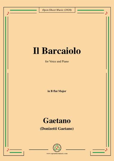 Donizetti-Il Barcaiolo,in B flat Major,for Voice and Piano