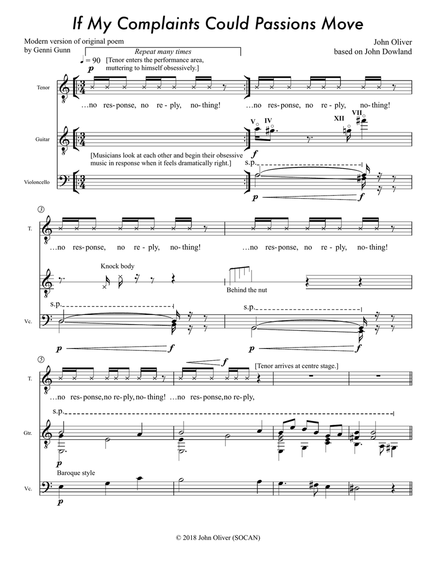 If My Complaints by John Dowland, original remix for tenor, guitar & cello Piano, Vocal scores gallery preview page 3