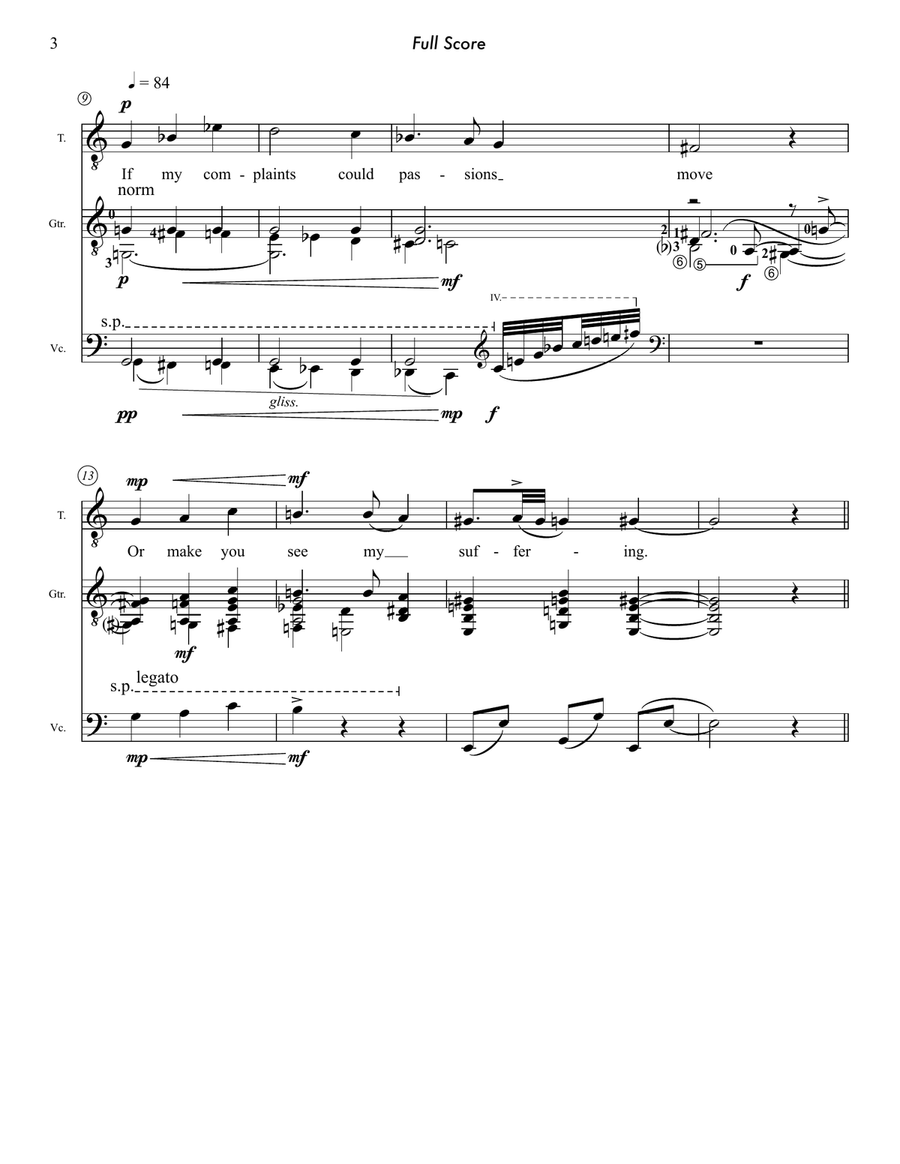 If My Complaints by John Dowland, original remix for tenor, guitar & cello Piano, Vocal scores gallery preview page 4