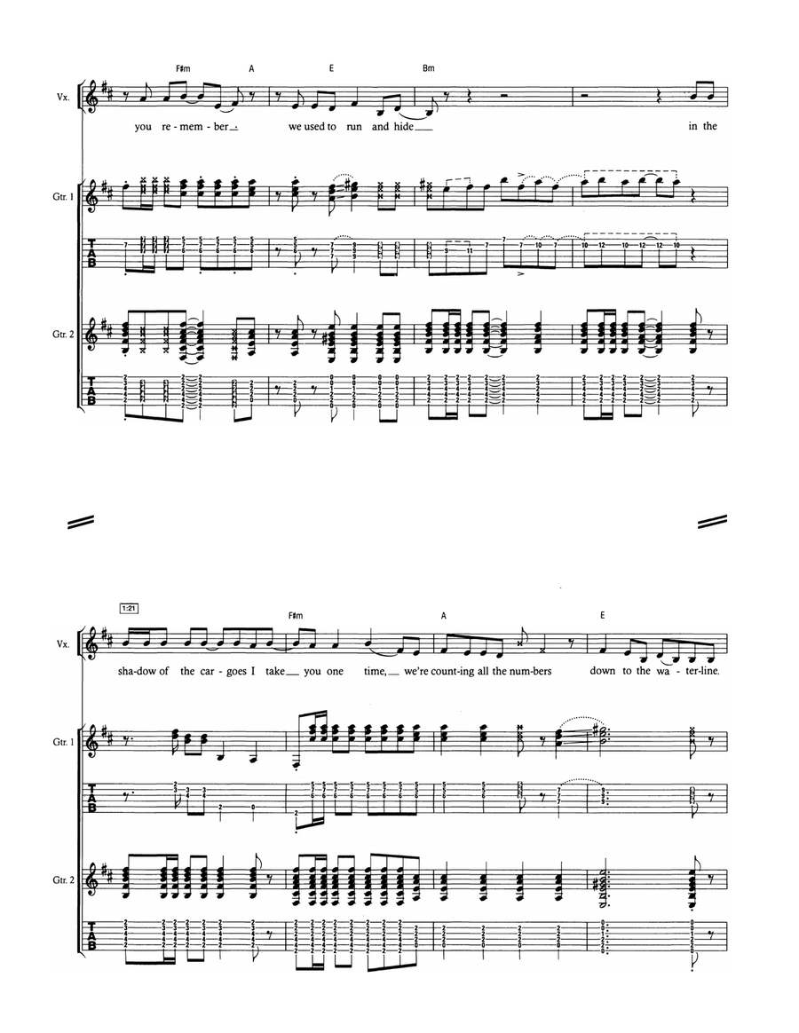 Down To The Waterline Down To The Waterline Guitar Tablature scores gallery preview page 3