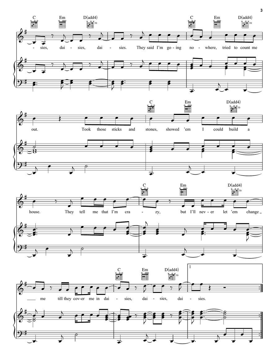 Daisies Daisies Piano, Vocal, Guitar scores gallery preview page 3