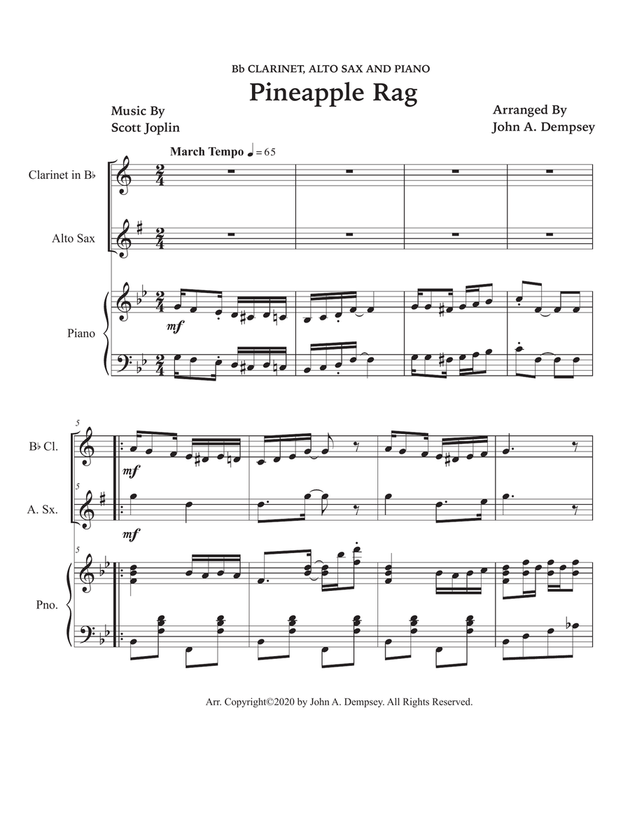 Pineapple Rag (Trio for Clarinet, Alto Sax and Piano) Small Ensemble scores gallery preview page 5