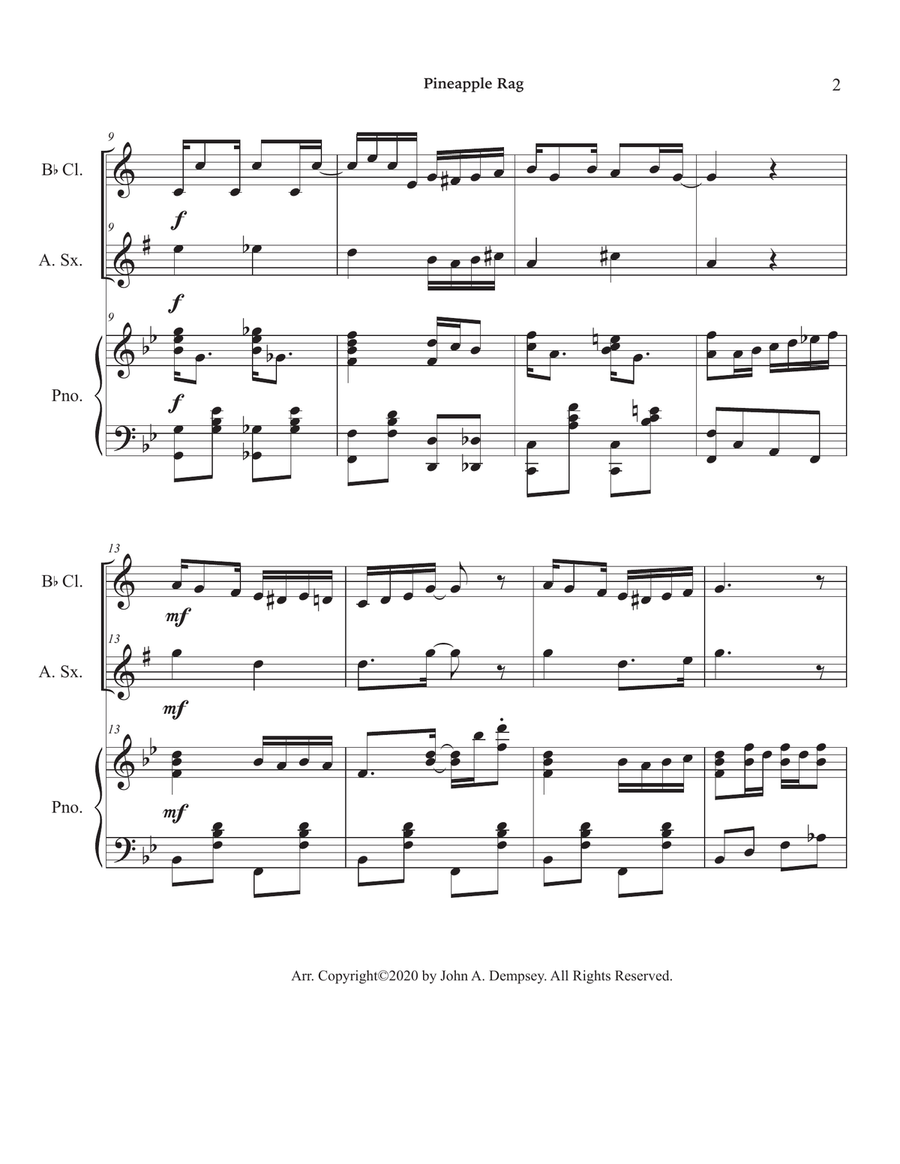 Pineapple Rag (Trio for Clarinet, Alto Sax and Piano) Small Ensemble scores gallery preview page 6