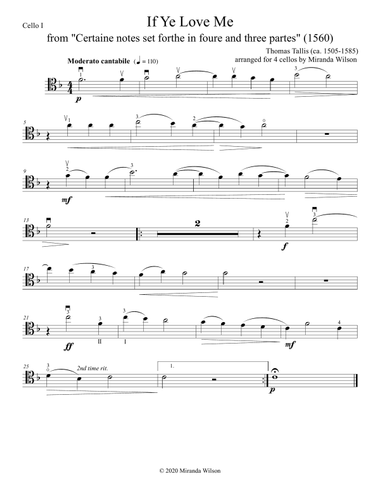 Thomas Tallis, If Ye Love Me for 4 Cellos